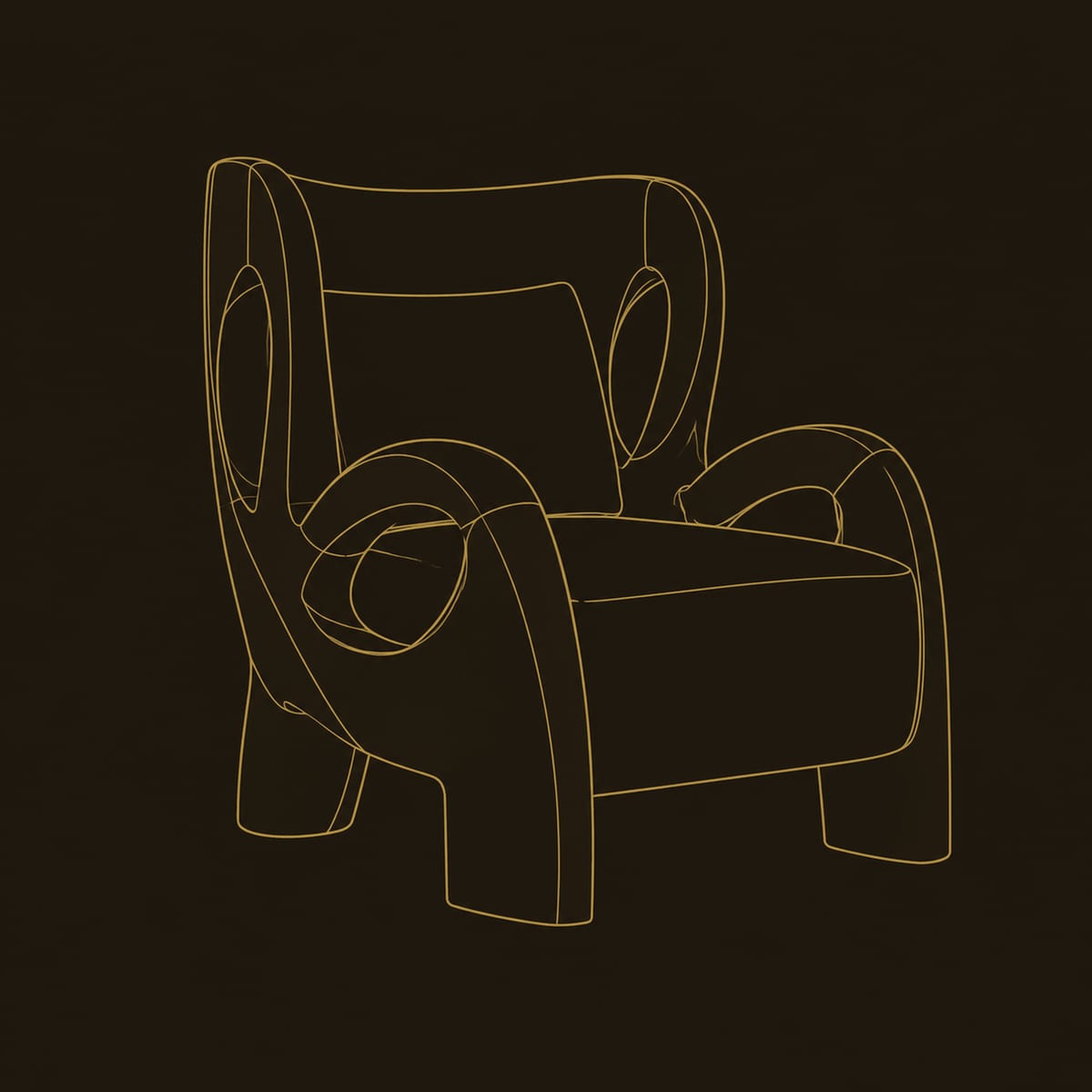 Sculpted Wood Lounge Chair With Looping Arms, Open Cutout Back dimension diagram