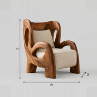 Sculpted Wood Lounge Chair With Looping Arms, Open Cutout Back dimension diagram with width, height and depth