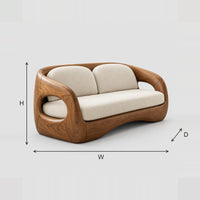 Sculpted Wood Shell Sofa With Oval Arm Openings dimension diagram with width, height and depth