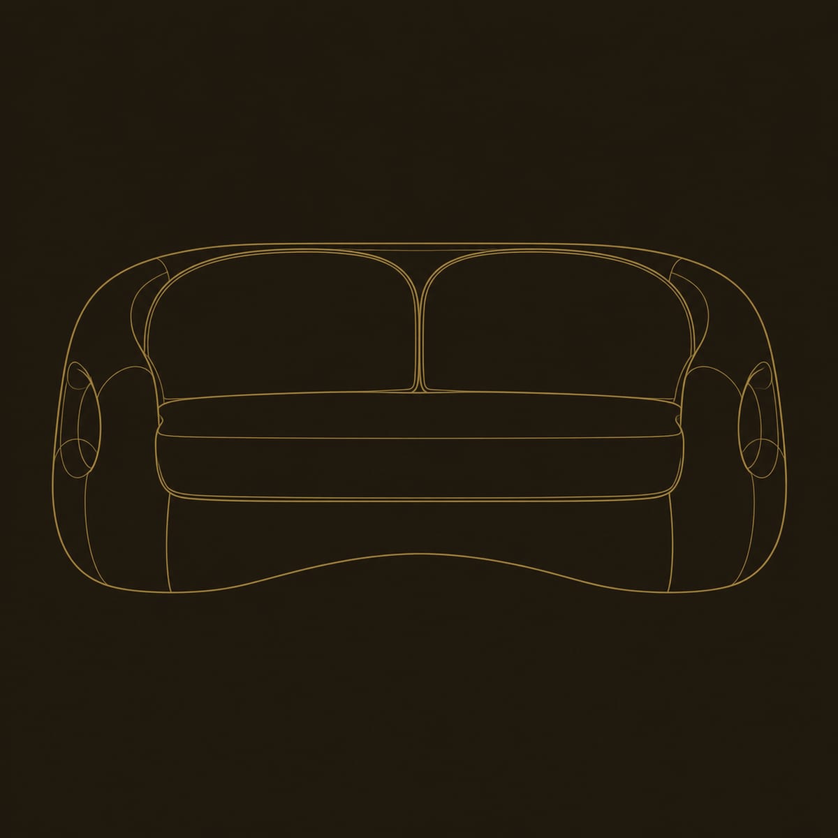 Sculpted Wood Shell Sofa With Oval Arm Openings dimension diagram