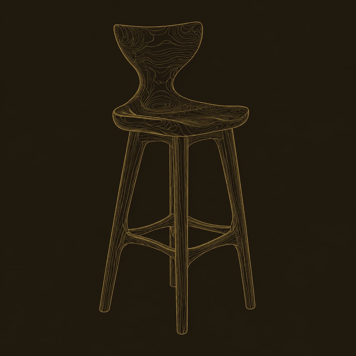 Sculptural Bar Stool With Winged Back And Dished Saddle Seat dimension diagram
