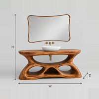 Sculptural Bathroom Vanity With Pierced Base And Flowing Oval Top dimension diagram with width, height and depth
