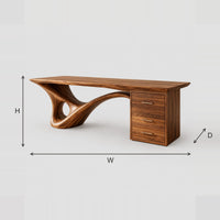 Sculptural Desk With Looping Wave Leg And Three Drawers dimension diagram with width, height and depth