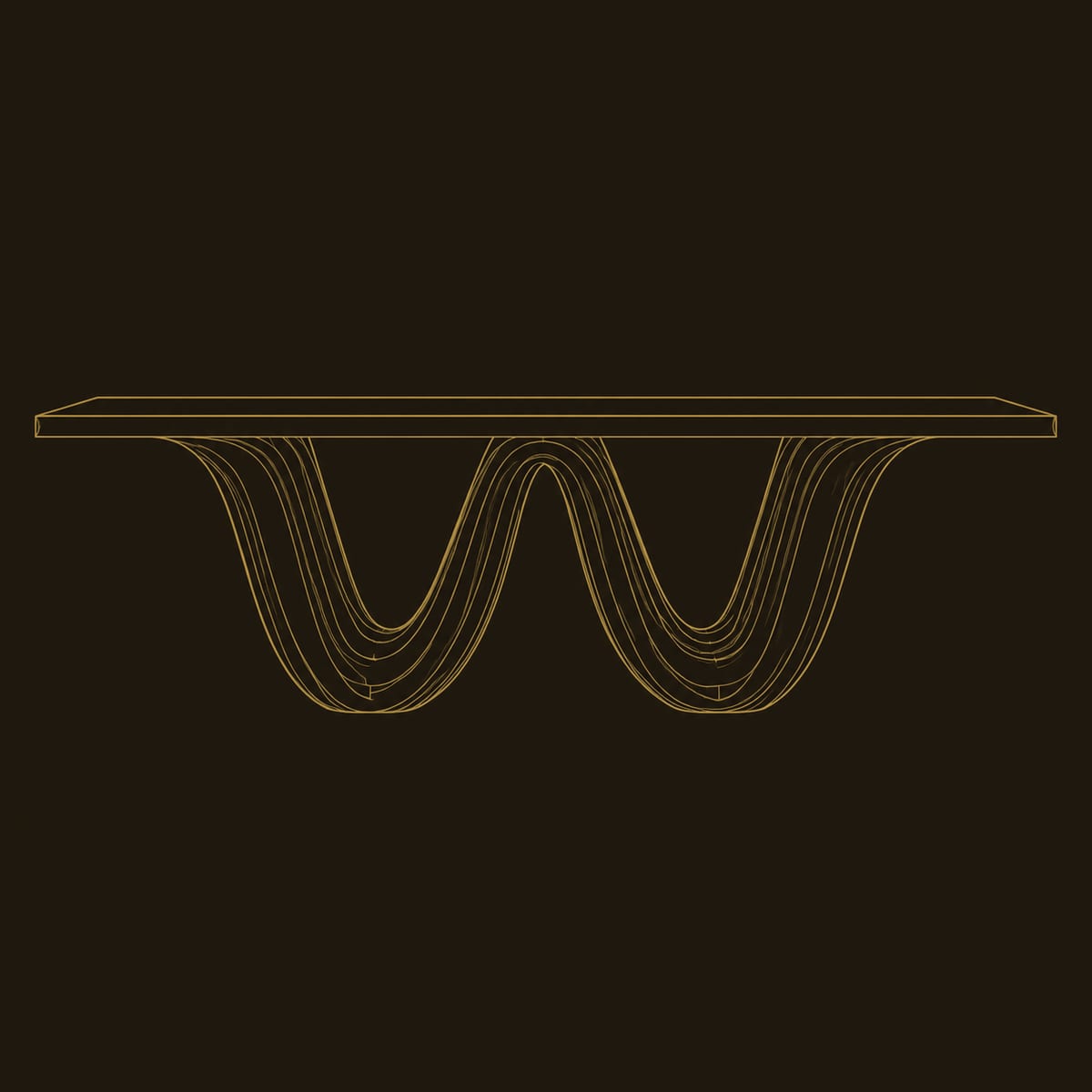 Sculptural Dining Table with Wavy Ribbon Base dimension diagram