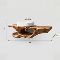 Sculptural Floating Bathroom Vanity With Twisted Form And Open Cutout dimension diagram with width, height and depth