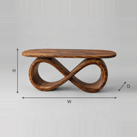 Sculptural Infinity Loop Desk with Rounded Top dimension diagram with width, height and depth