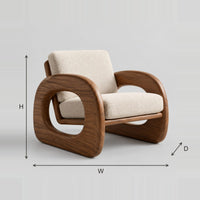 Sculptural Lounge Chair with Open Loop Arms dimension diagram with width, height and depth