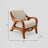 Sculptural Lounge Chair with Sweeping Arms and Oval Rail dimension diagram with width, height and depth
