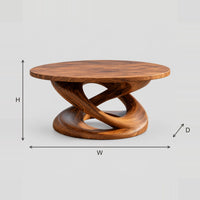 Sculptural Round Coffee Table on an Interlaced Loop Base dimension diagram with width, height and depth