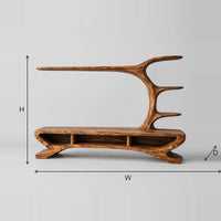 Sculptural TV Stand with Branching Tree Shelves dimension diagram with width, height and depth