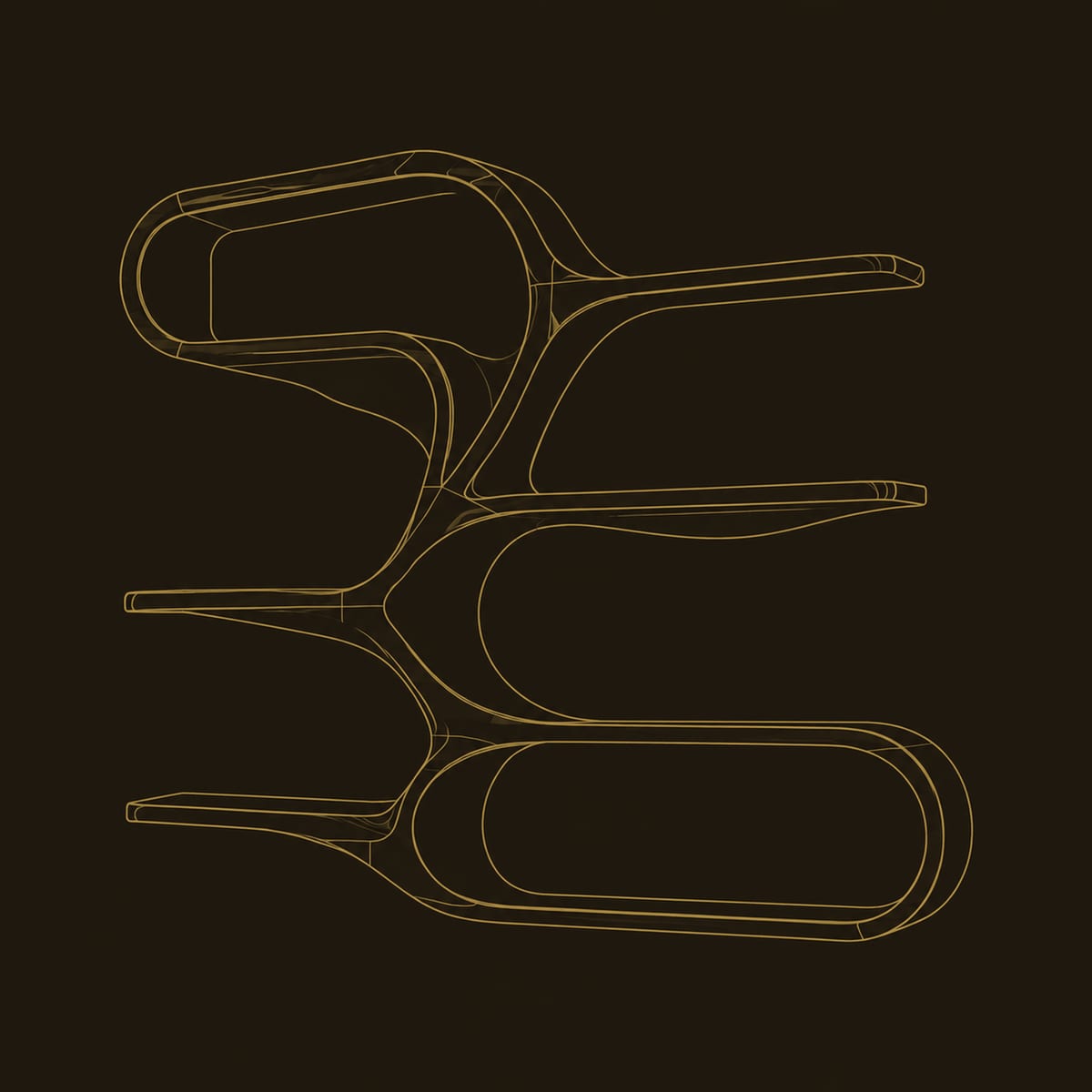 Sculptural Wall Shelf With Flowing Ribbon Loops And Open Tiers dimension diagram