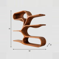 Sculptural Wall Shelf With Flowing Ribbon Loops And Open Tiers dimension diagram with width, height and depth