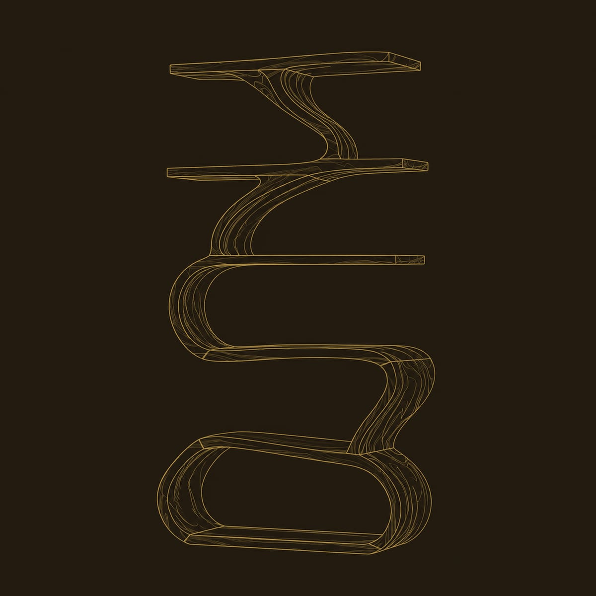 Serpentine Bookshelf With Flowing Ribbon Shelves And Oval Base dimension diagram