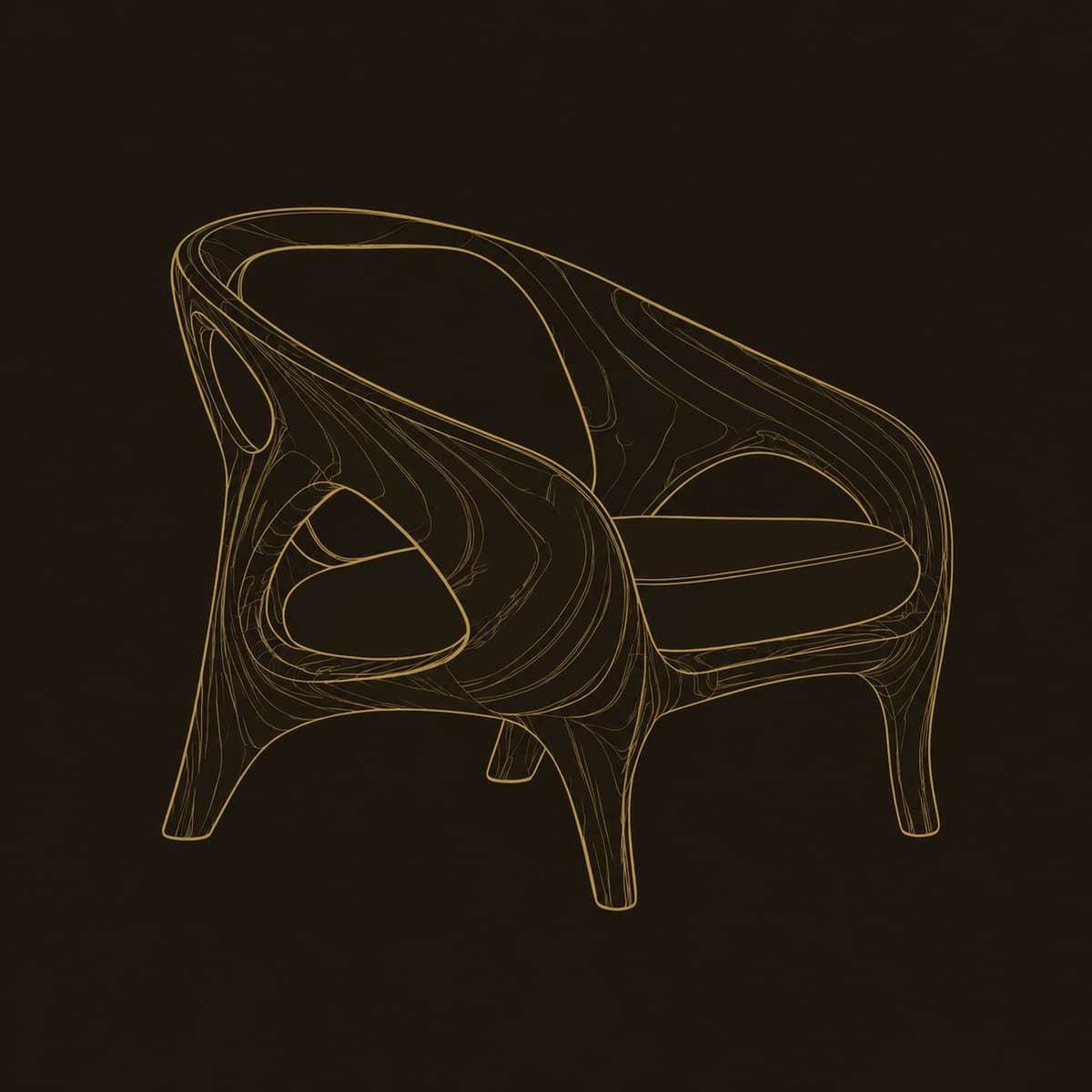 Shell Back Chair with Oval Side Openings and Splayed Legs dimension diagram