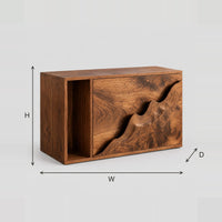 Side Table With Carved Ridge Front Panel And Open Book Slot dimension diagram with width, height and depth