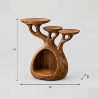 Side Table With Three Tiered Tops And A Hollow Teardrop Base dimension diagram with width, height and depth