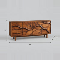 Sideboard With Carved Branch Relief Across Four Panels dimension diagram with width, height and depth