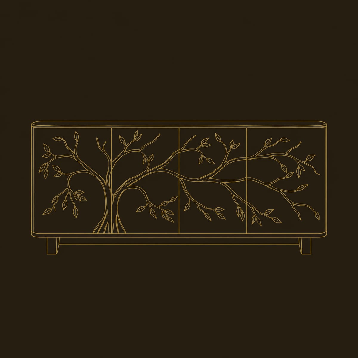 Sideboard With Carved Branching Tree Relief Across Four Panels dimension diagram