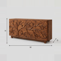Sideboard With Carved Branching Tree Relief Across Four Panels dimension diagram with width, height and depth