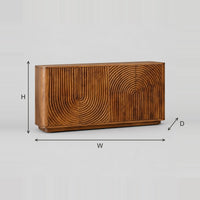 Sideboard with Carved Fluted Arch Doors and Rounded Ends dimension diagram with width, height and depth