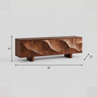 Sideboard With Flowing Carved Waves Across A Six Panel Front dimension diagram with width, height and depth