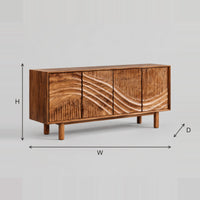 Sideboard with Fluted Wave Carved Doors on Straight Legs dimension diagram with width, height and depth