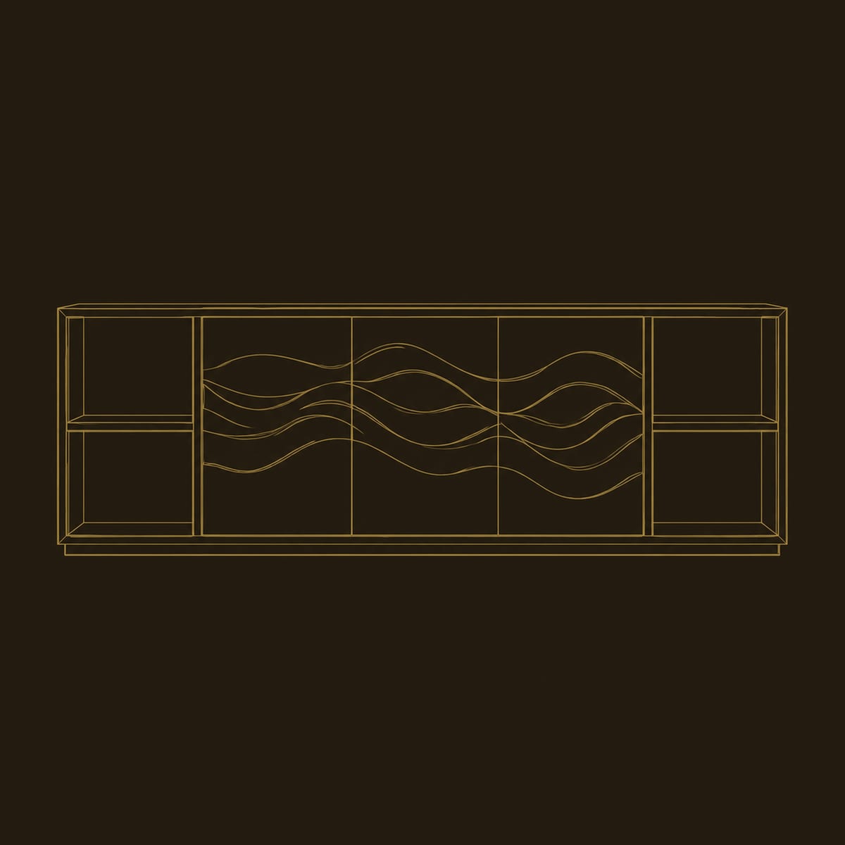 Sideboard With Sculpted Wave Doors And Open End Shelves dimension diagram