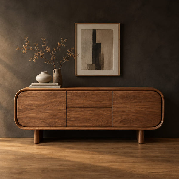 Sideboard With Soft Oval Ends And Four Panel Front
