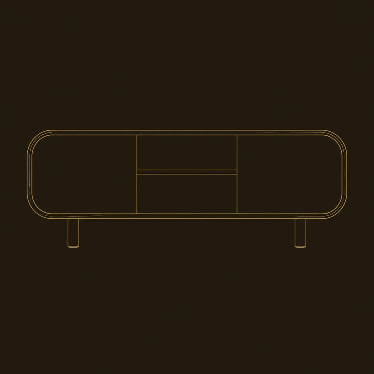 Sideboard With Soft Oval Ends And Four Panel Front dimension diagram