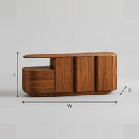 Sideboard With Three Grooved Front Panels And Stepped Left End dimension diagram with width, height and depth