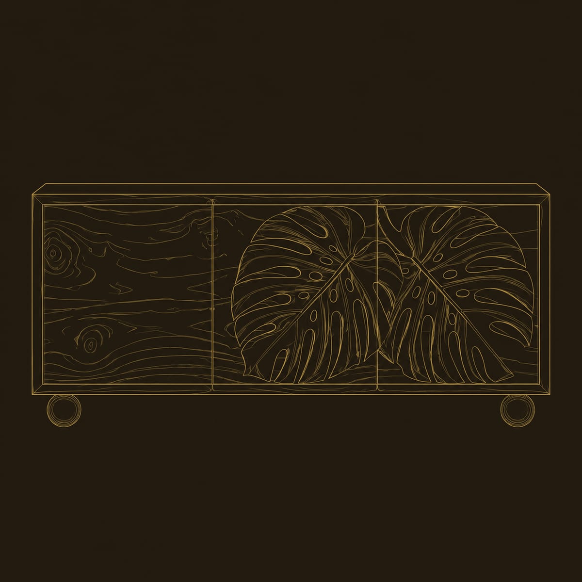 Sideboard With Two Large Carved Leaf Reliefs On Short Ball Feet dimension diagram