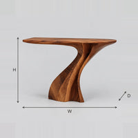 Single Pedestal Console Table With A Twisting Swept Base dimension diagram with width, height and depth