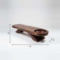 Slab Coffee Table with a Carved Bowl at One End dimension diagram with height, width and depth