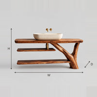 Slab Top Bathroom Vanity With Branch Leg And Two Open Shelves dimension diagram with width, height and depth