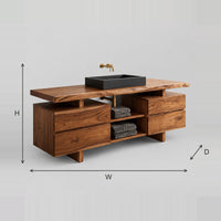 Slab Top Bathroom Vanity With Four Drawers And Open Middle Shelf dimension diagram with width, height and depth