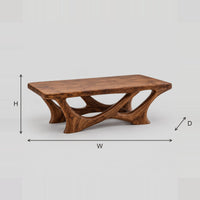 Slab Top Coffee Table On A Branching Root Style Base dimension diagram with width, height and depth