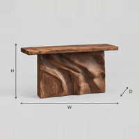 Slab Top Console Table with Flowing Swirl Base dimension diagram with width, height and depth