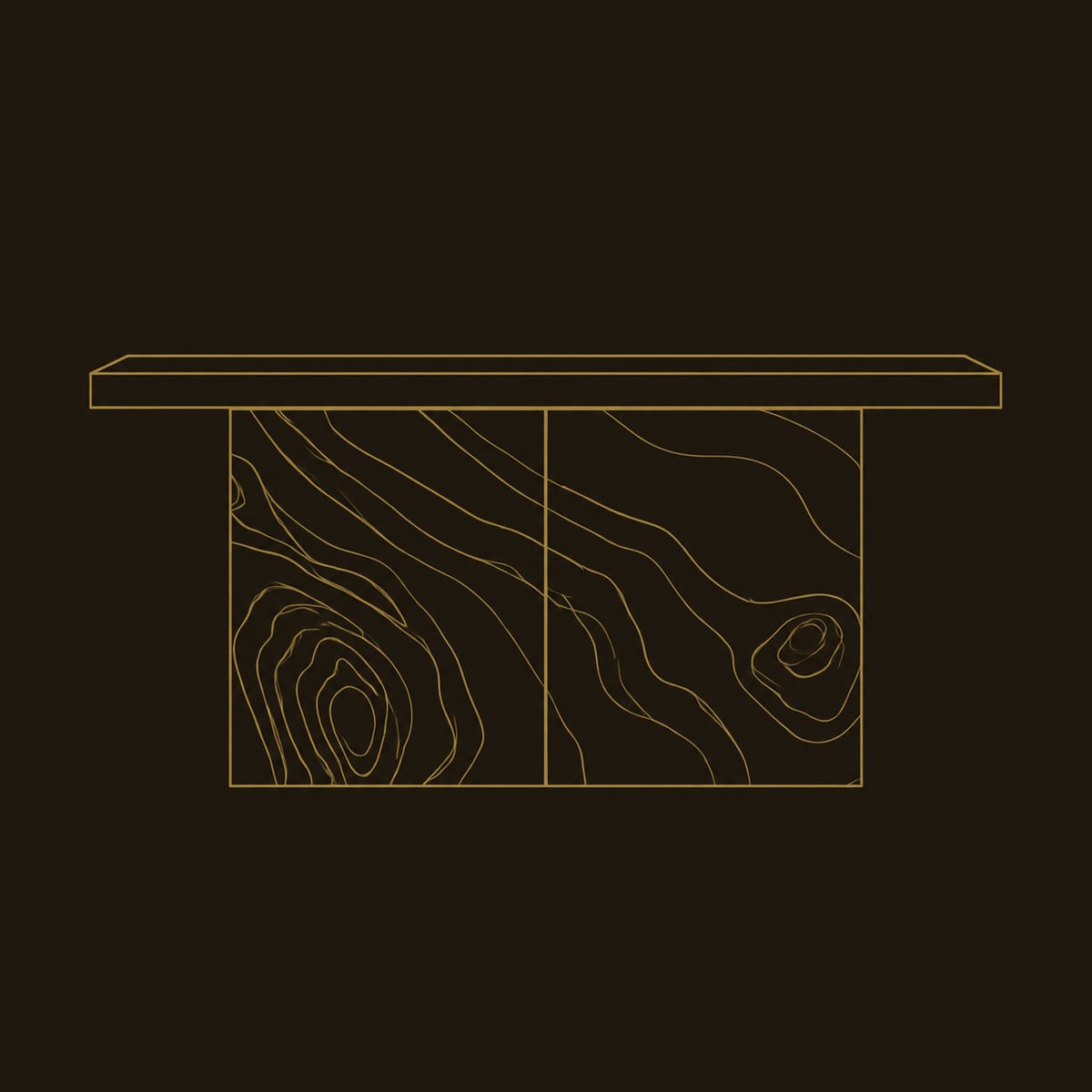Slab Top Console Table with Flowing Swirl Base dimension diagram