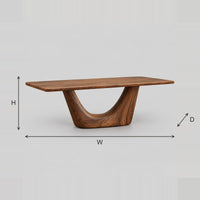 Slab Top Dining Table With Crescent Shaped Pedestal Base dimension diagram with width, height and depth
