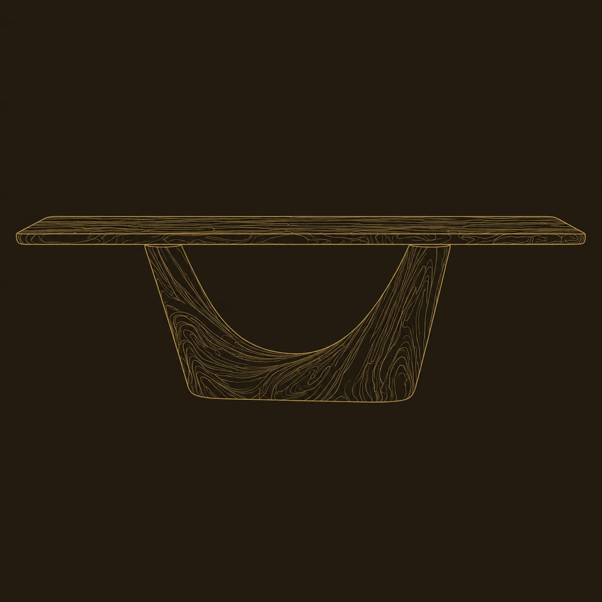 Slab Top Dining Table With Crescent Shaped Pedestal Base dimension diagram