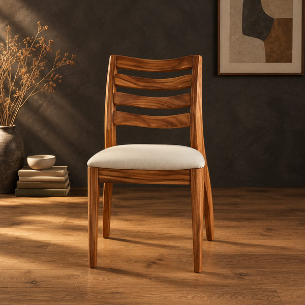 Slatted Back Dining Chair, Upholstered Seat, Tapered Legs
