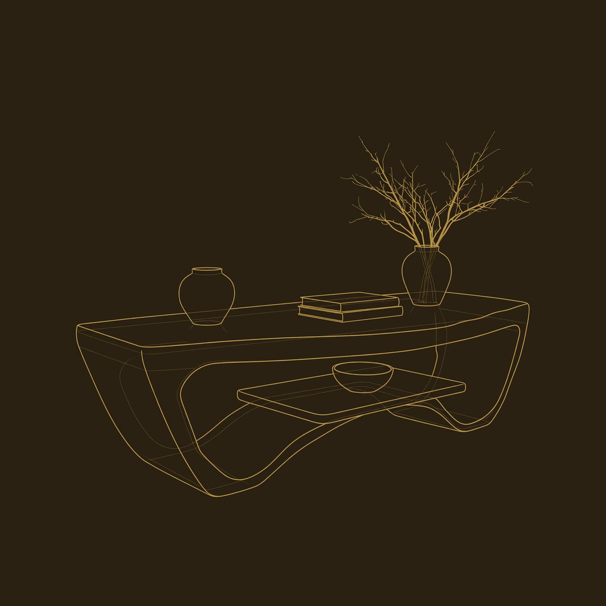 Sled Side Coffee Table with a Floating Lower Shelf dimension diagram