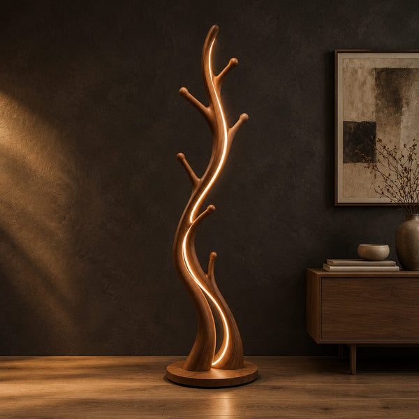 Slim Branch Floor Lamp With Glowing Trunk Lines And Disc Base
