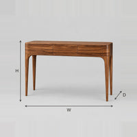 Slim Console Table With Three Panel Front And Tapered Legs dimension diagram with width, height and depth