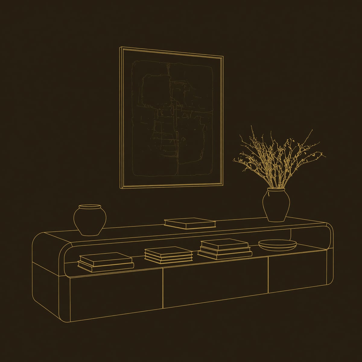 Slot Top TV Console with Three Drawers Below dimension diagram
