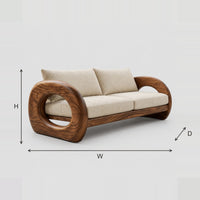 Sofa With Open Ring Wood Arms And Two Wide Seat Cushions dimension diagram with width, height and depth