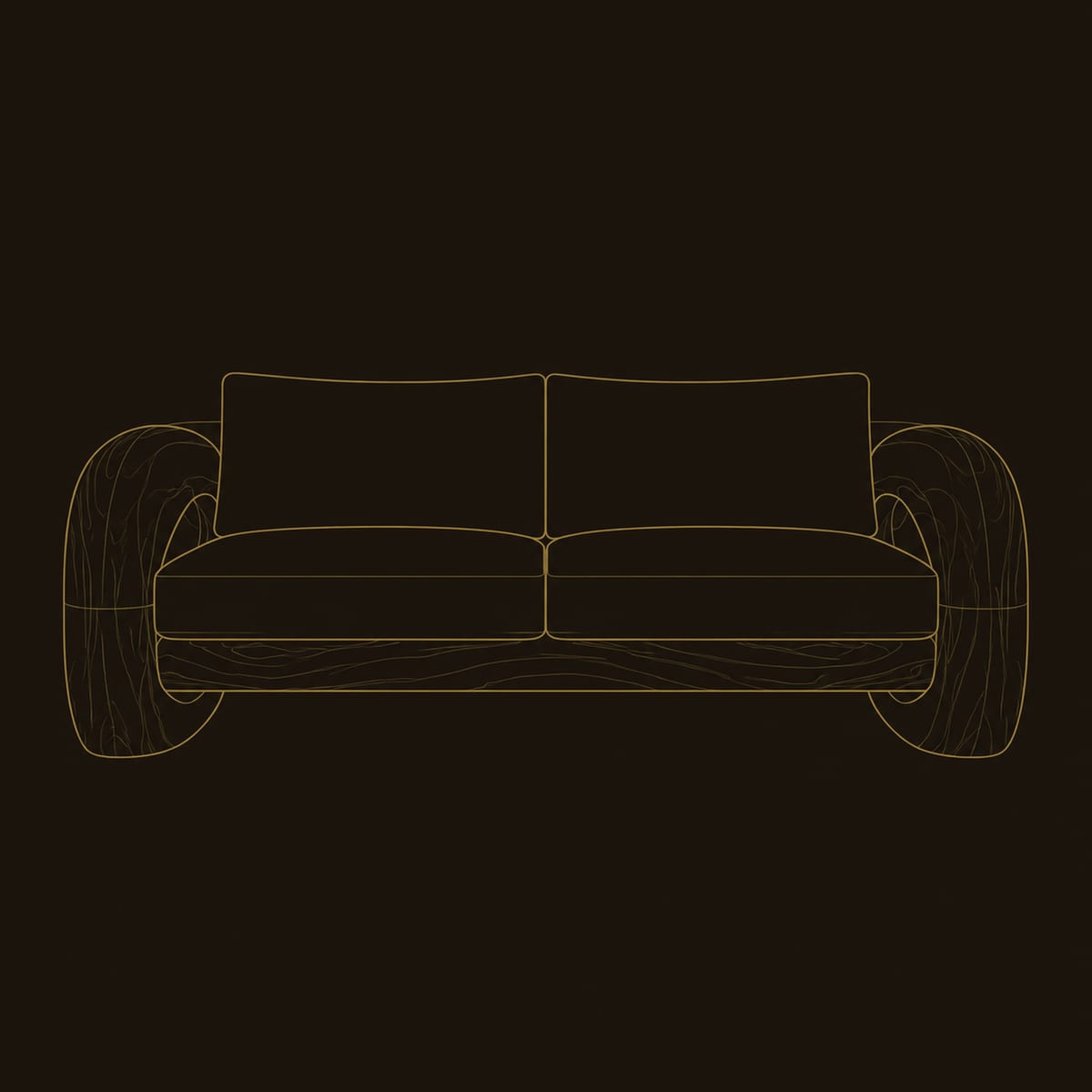 Sofa With Open Ring Wood Arms And Two Wide Seat Cushions dimension diagram