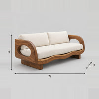 Sofa With Oval Arm Openings And A Wavy Solid Wood Frame dimension diagram with width, height and depth