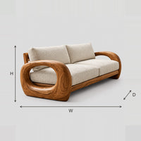Sofa With Sculpted Open Loop Arms And A Low Wood Frame dimension diagram with width, height and depth
