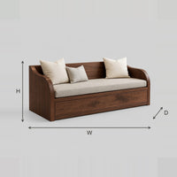 Sofa With Sweeping Wood Arms And Deep Paneled Base dimension diagram with width, height and depth